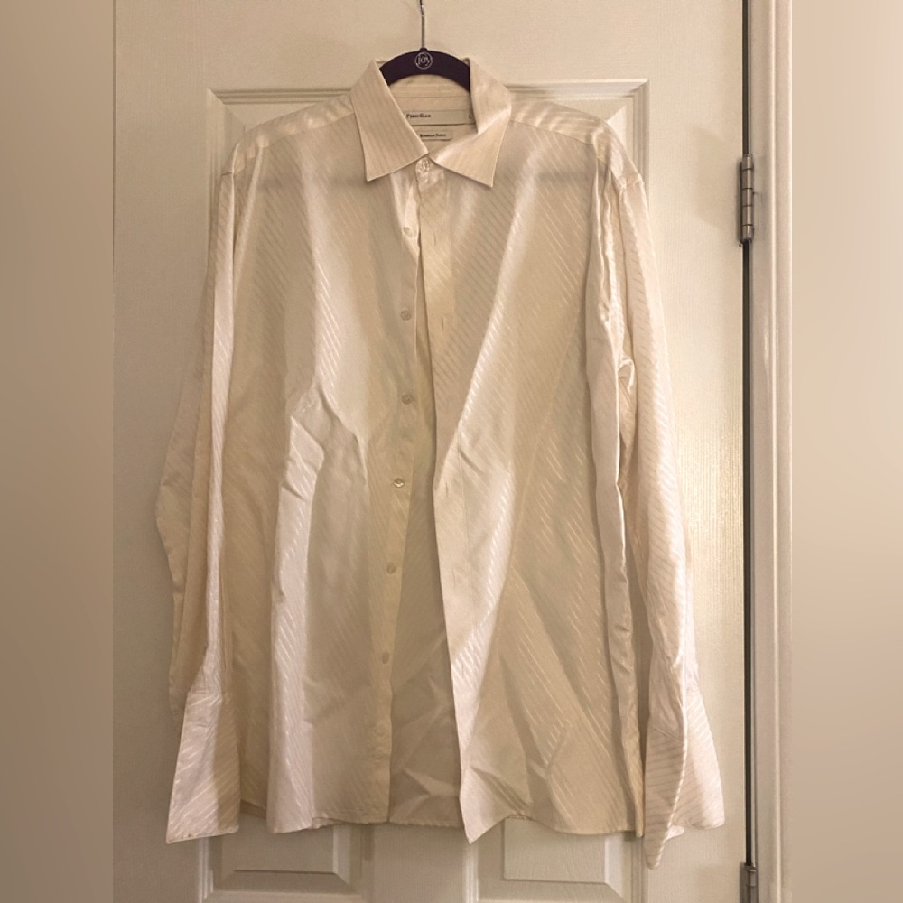 Perry Ellis diagonal striped cream button up shirt